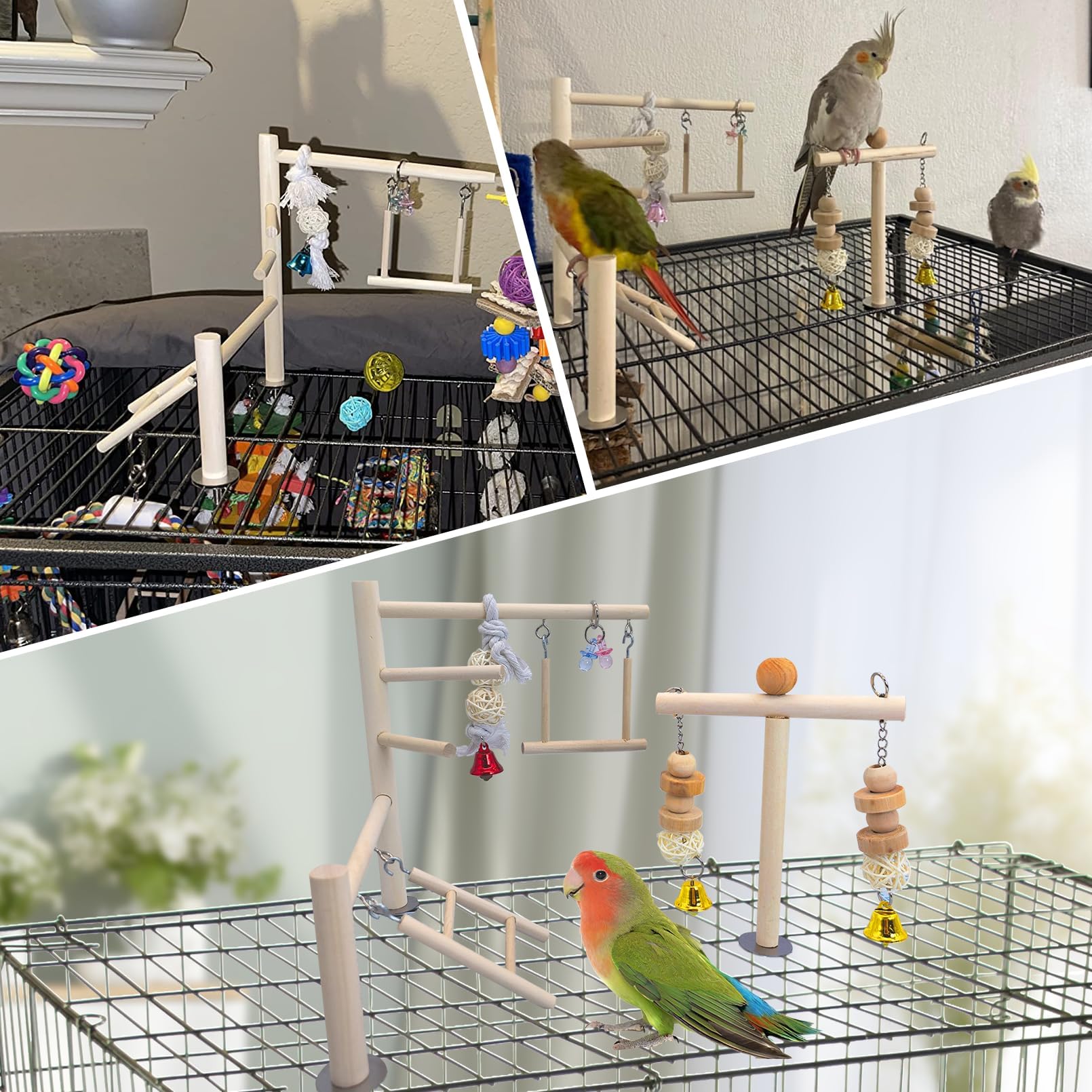 PINVNBY Parque Infantil para pájaros, Loros, Gimnasio, Jaula para periquitos, Soporte de Madera para corralito, escaleras para Masticar, Escalar, Juguete de Jaula de pájaros, Accesorios para cacatúa,