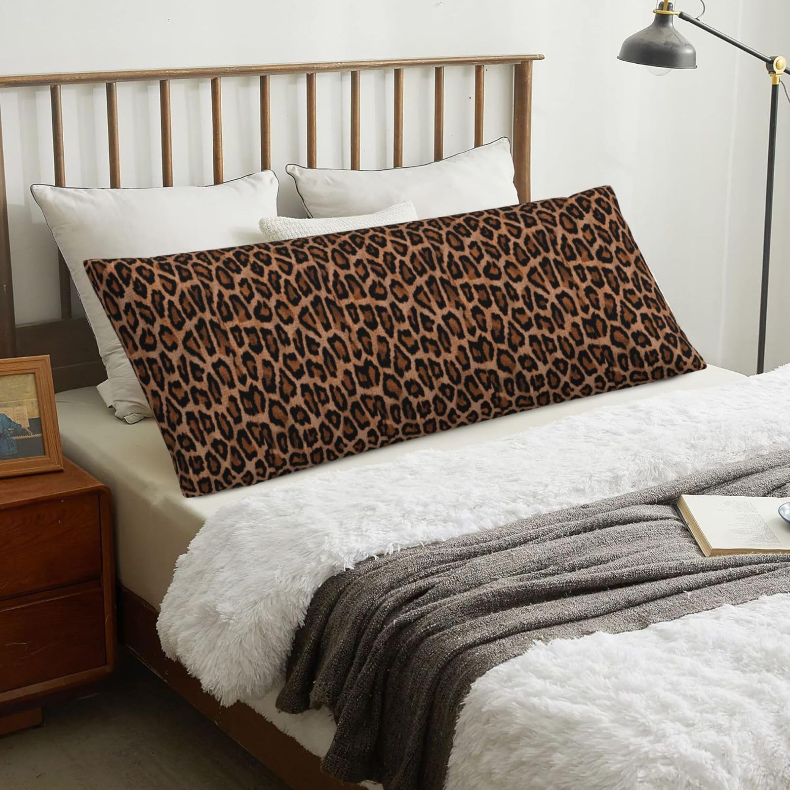 Cool Cheetah Leopard Background, Body Pillow Cover with Zipper,Long Body Pillowcase 20 x 60 in