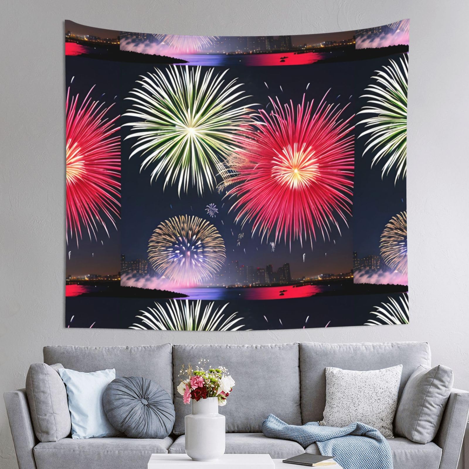 UPIKIT Splendid Fireworks Indoor And Outdoor Wall Decor Tapestry 152x130cm For Backdrops Tablecloths Porch Trims