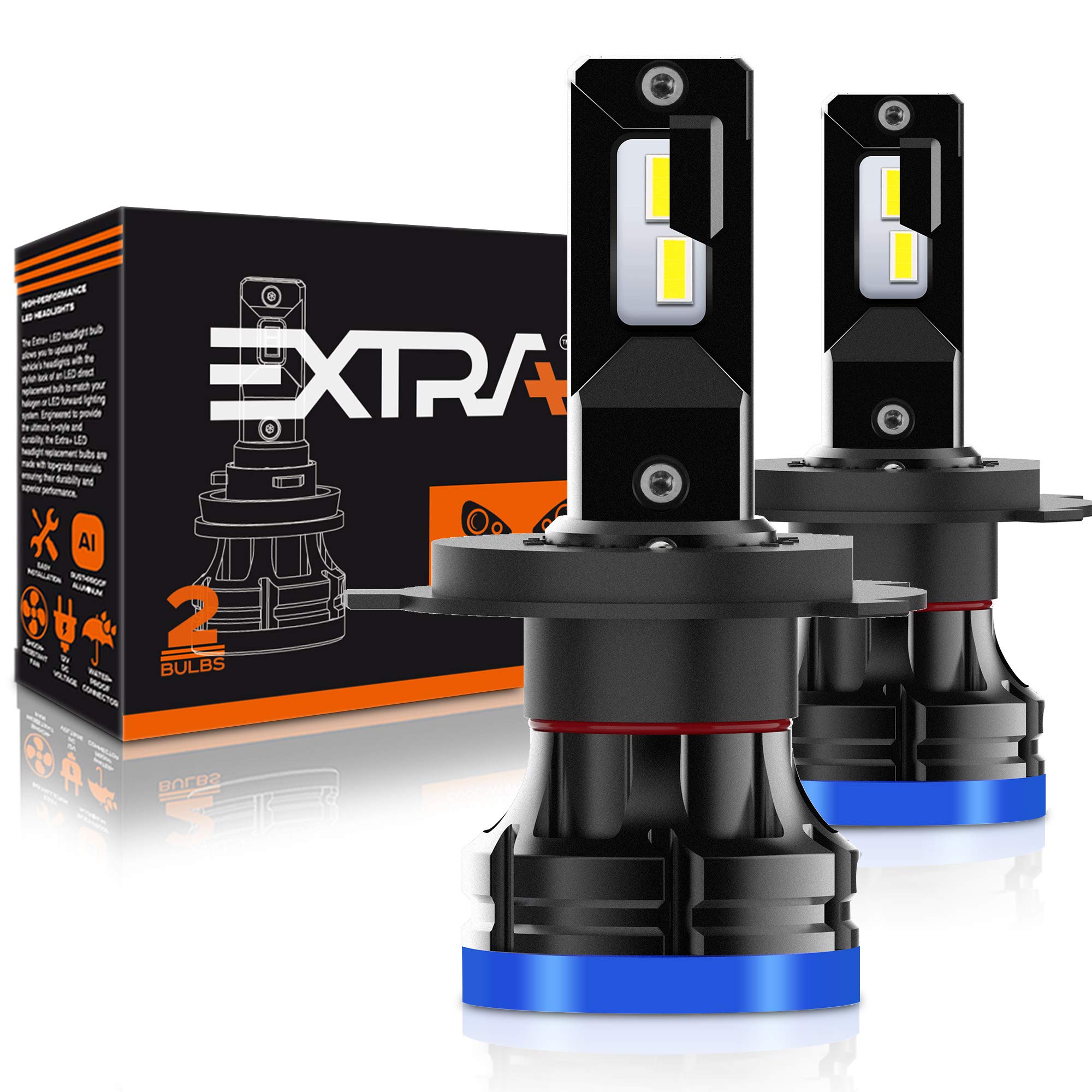 EXTRA+ H4 9003 LED Headlight Bulbs, 6000K Cool White, Plug and Play, Water Resistant, Headlamp Conversion Kit (EH-H4)