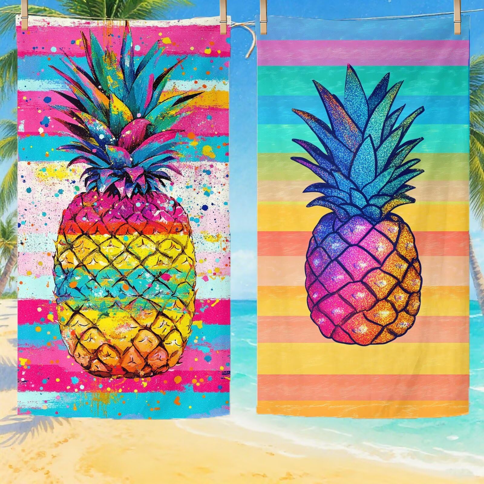Serviette de Plage Microfibre Serviette Plage 100x150 cm 2 Pack Séchage Rapide, Anti-Sable, Absorbante Fonction drap de plage xxl pour Bain Sport Voyages Sauna Piscine Yoga, avec Sac Couleur Q-476