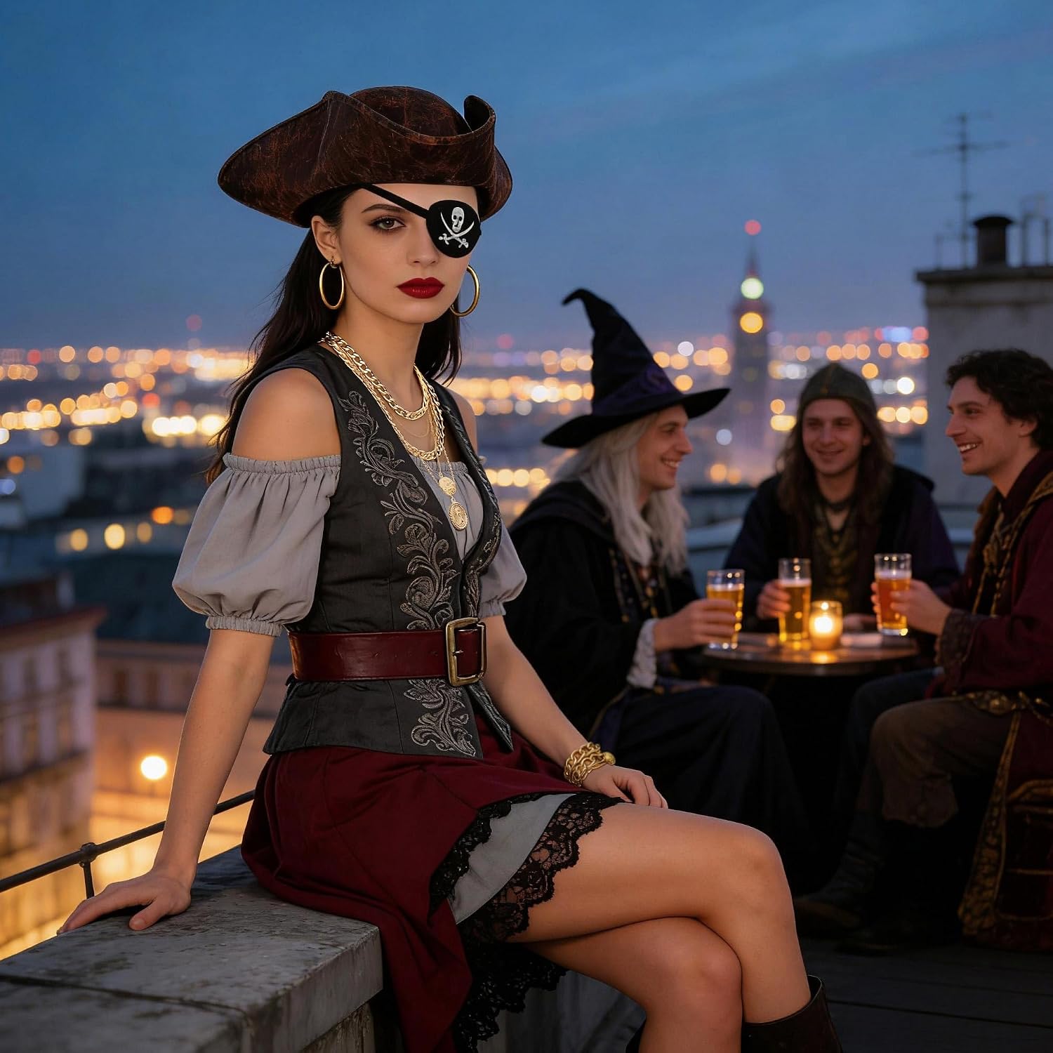 Pirate Hat Women Accessories Costume Set Adult Sash Chain for Halloween