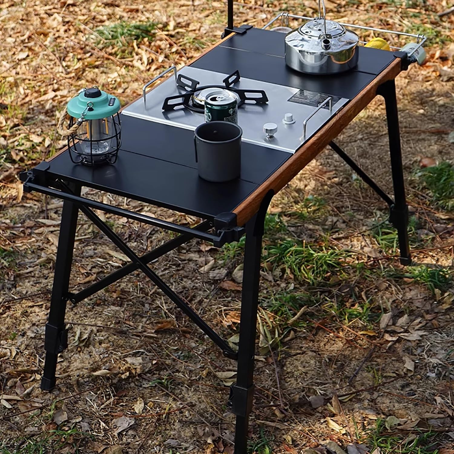 Dropship VEVOR Camping Kitchen Table, Folding Outdoor Cooking Table With Storage Carrying Bag Aluminum Cook Station 3 Cupboard Detachable Windscreen Quick Set Up For Picnics Bbq Rv Traveling Brown