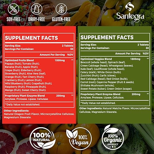 Miniatura 2 de Suplemento de frutas y verduras de 2000 mg, más de 35 frutas y verduras para variedad diaria, 100% alimentos integrales, vitaminas naturales para