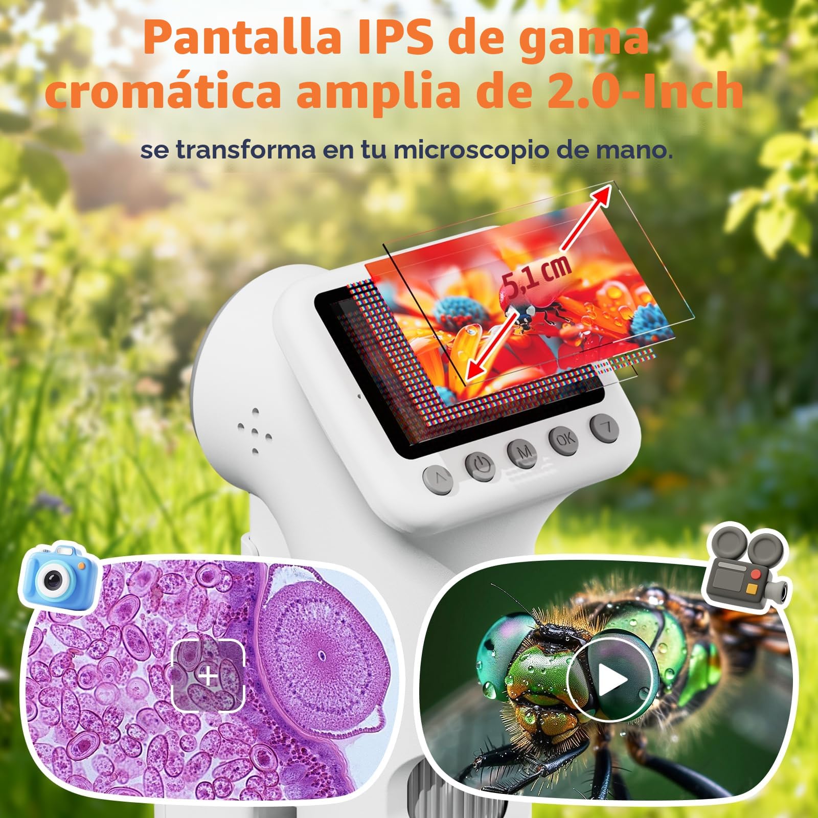 1600X Microscopio para Niños, 2.0" Pantalla Mini microscopios Digitales con Kit de Portaobjetos y 6 Luces LED, Juguetes Ciencias Educativas, Niños Alumnos de 3 a 12 Años
