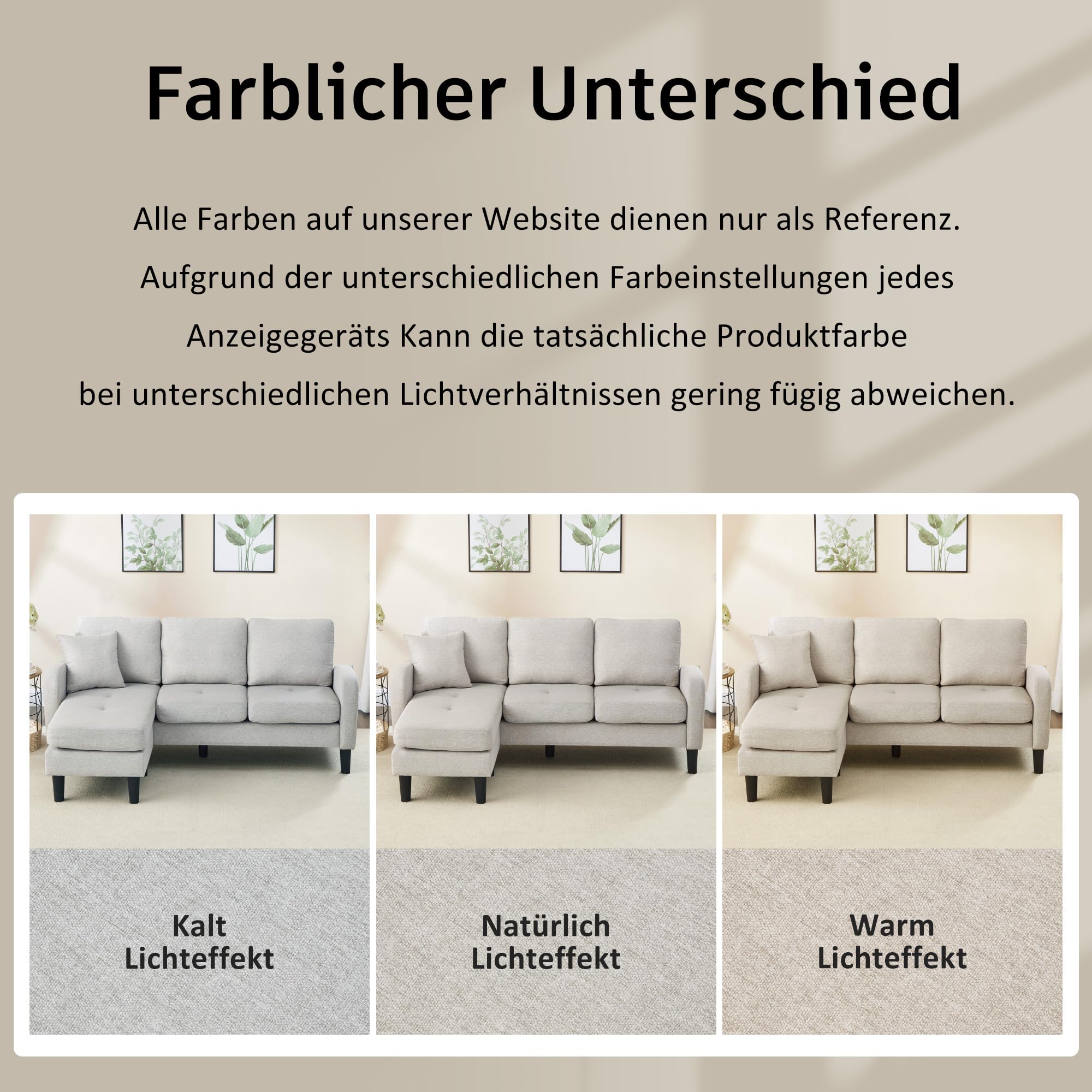 Sofá esquinero modular en forma de L, sofá cama pequeño de 3 plazas con chaise longue y reposapiés, sofá para apartamentos pequeños, gris (Beige Gray+White, 3 plazas)