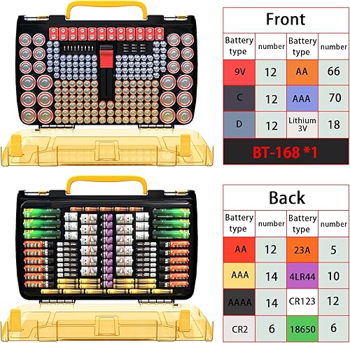 Miniatura 10 de Estuche organizador de baterías de gran capacidad 269 con probador, contenedor de soporte de batería de doble cara para pilas AA AAA AAAA C D 9V
