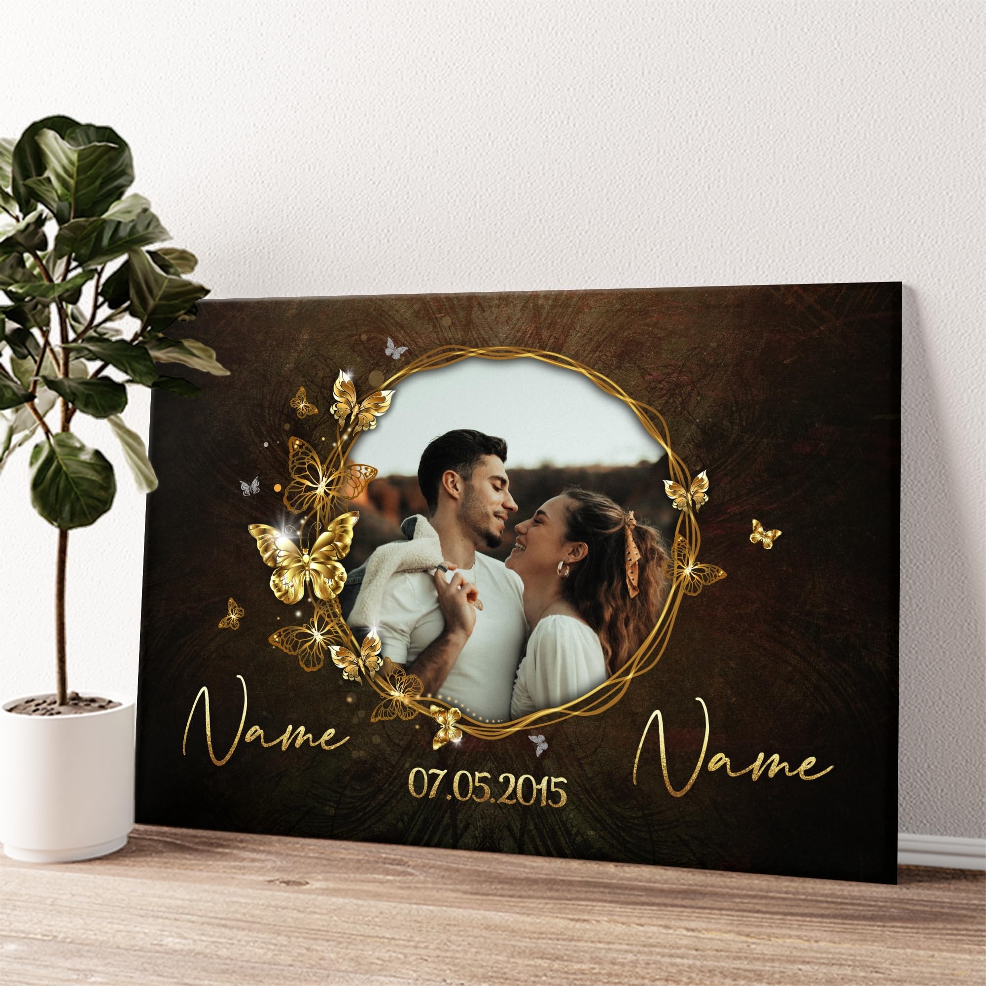 Liebesleinwand Personalisiertes Foto-Leinwandbild gestalten | Spiegel der Liebe | Geschenk zum Jahrestag, Hochzeitstag, Verlobung, Hochzeit | Leinwandbild gestalten mit Foto, Namen und Datum