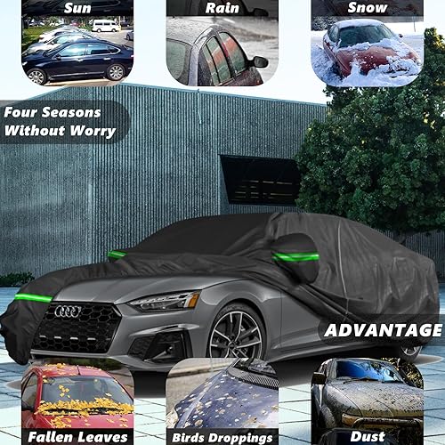 Miniatura 4 de Funda impermeable de coche para Audi A5S5 Sedan 2004-2023, 190T para todo tipo de clima, con puerta con cremallera, bandas resistentes al viento