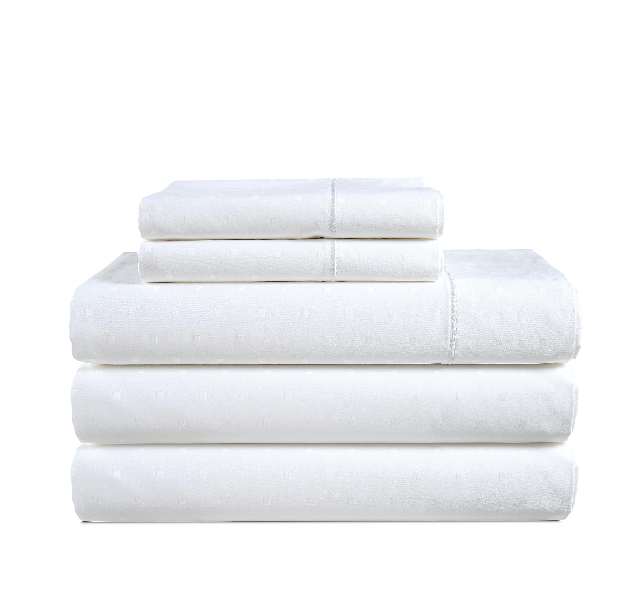 LANE LINEN Split King Sheets 100% Egyptian Cotton Sateen - White Swiss Dot
