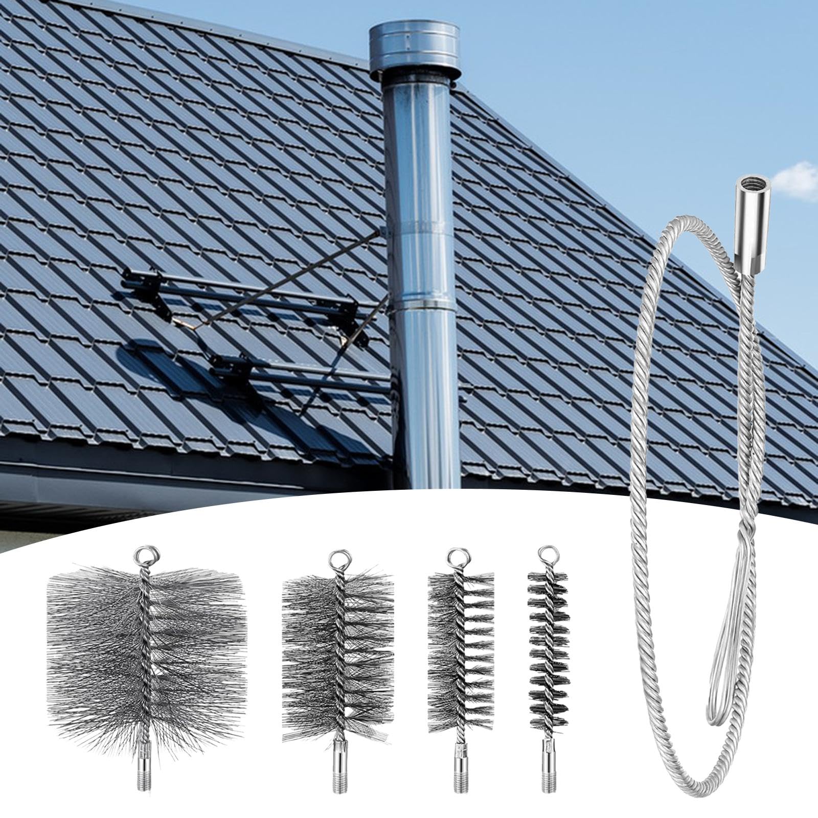Set di 4 Spazzole per in Filo D'acciaio con Manico Lungo 1 Metro, Versatile E Adatto per Cappe Aspiranti E Altro Ancora, 40 60mm 130mm 170mm