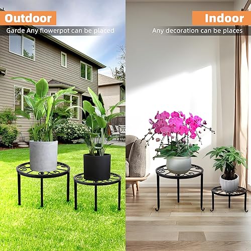 Miniatura 5 de Paquete de 6 soportes de metal para plantas, resistentes para múltiples plantas, estante para macetas antioxidantes al aire libre, soporte redondo