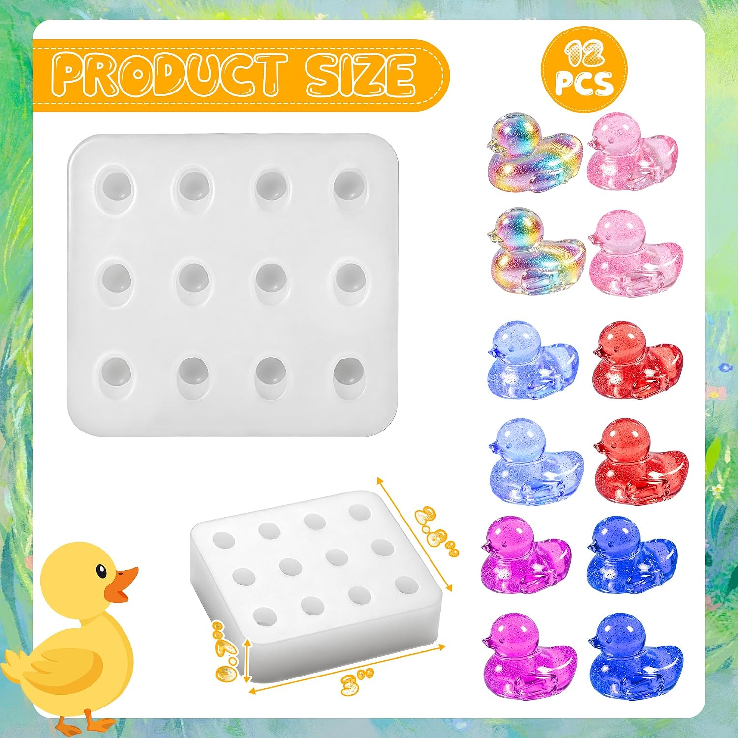 Mini Duck Mold | Cute Duck Resin Silicone Mold 12 Cavity Small Animal Mold | Silicone | Reusable | Easy Demolding | Micro Animals Epoxy Casting for DIY Fairy Garden Miniature | Landscape Craft Decor