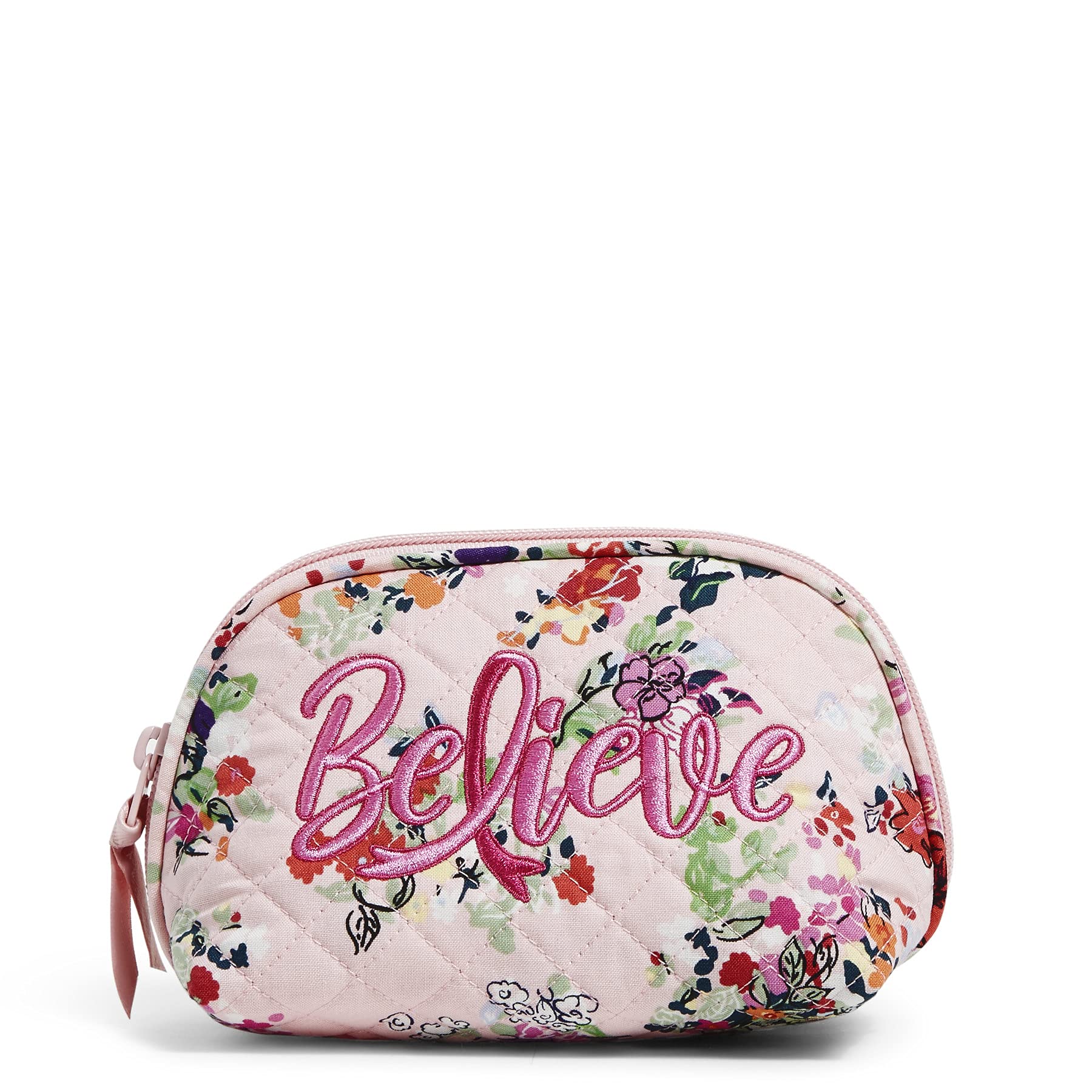 Vera Bradley Women's Cotton Clamshell Cosmetic Makeup Organizer Bag, Hope Blooms Pink - Recycled Cotton, One Size