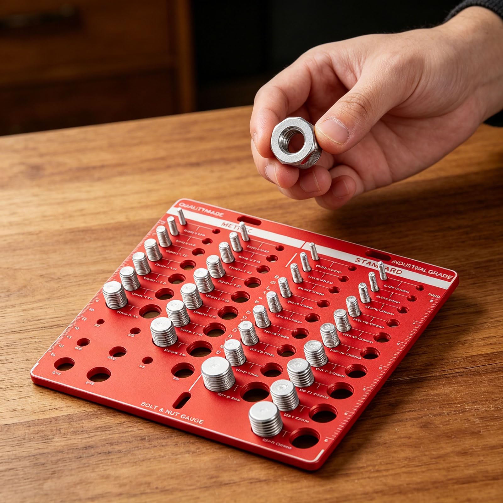 Jauges de filetage professionnelles en aluminium avec 34 trous pour vérifier le filetage des écrous pour un dimensionnement précis et une inspection de mélange d'aluminium