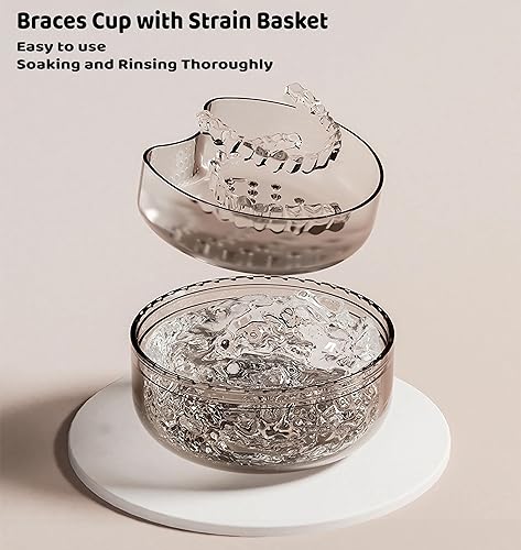 Miniatura 7 de MURRI&MURRDI Estuche de retenedor, estuche de dentadura, caja de baño con cesta coladora, lindo contenedor de almacenamiento de dentadura para