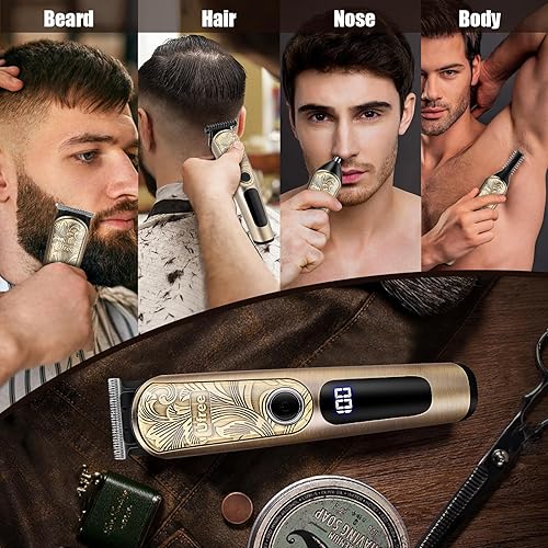 Vista 16 de Ufree - Cortadora de barba inalámbrica para hombres, maquina de afeitar eléctrica impermeable para nariz, cuerpo, cara y bigote, kit de aseo plateado