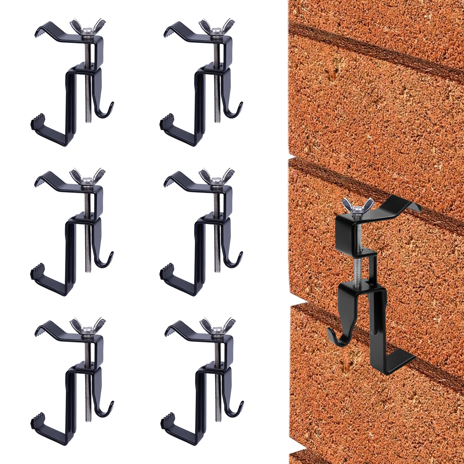 Brick Wall Clips, Stainless Steel Brick Hooks Clamps, Brick Hangers Clips for Hanging Outdoor Pictures, 1.77-2.95 in Adjustable Brick Clamps No Drill Brick Wall Hangers, 6 Pack