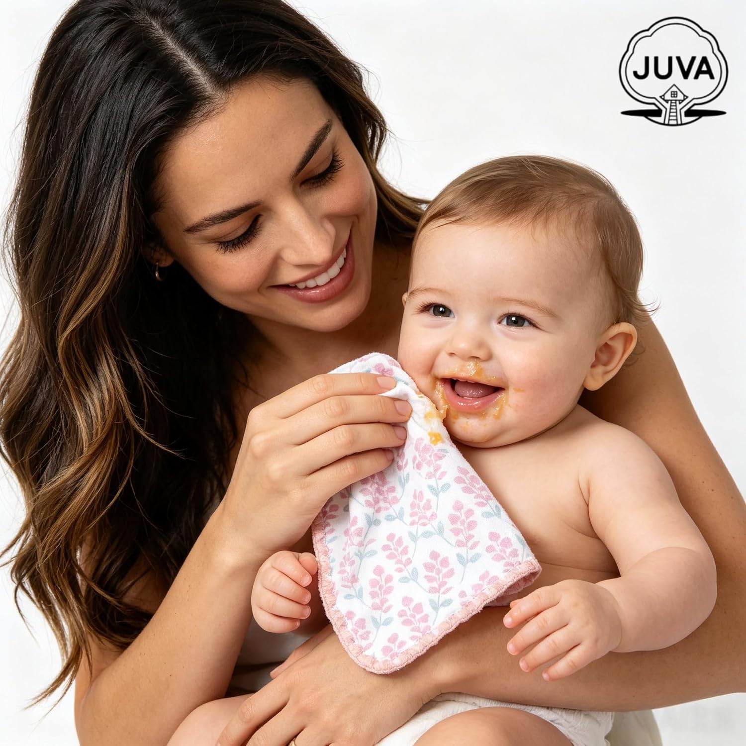 JUVA Baby Washcloths 12x12 5-Pack Organic Cotton Muslin SoftAbsorbent Newborn Infants Toddlers Unisex Daily Cleaning(Floral Print)