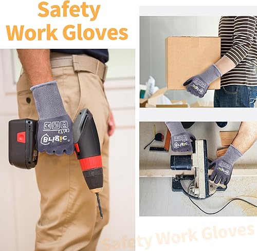 Miniatura 5 de Guantes de trabajo de seguridad con revestimiento de nitrilo de microespuma, guantes de nailon de alta densidad, delgados y ligeros, agarre fuerte,