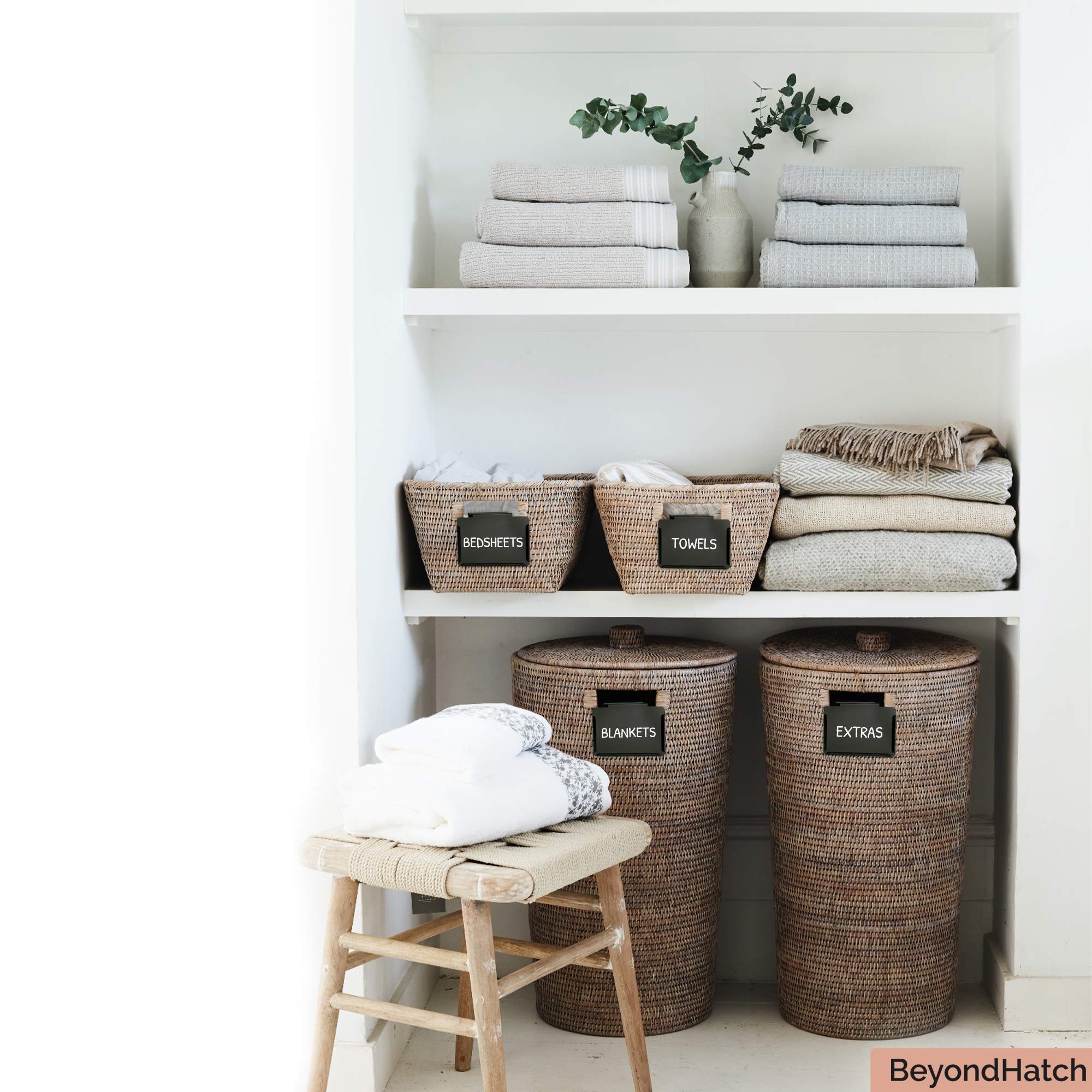 Basket Bin Labels Clip On 10 Black Label Holders with 10 Reusable