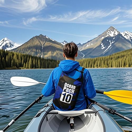 Miniatura 6 de Dry Bag impermeable para mujeres y hombres, 10L enrollada ligera bolsa de almacenamiento seca mochila con funda para teléfono para viajes, natación,