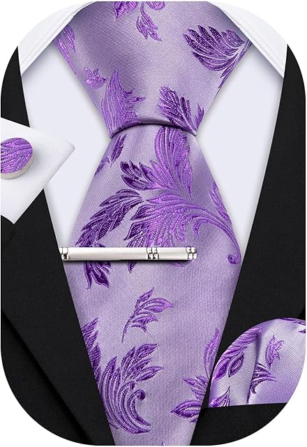 Barry.Wang Men Ties Paisley Floral Silk Necktie Handkerchief Cufflinks Clip Wedding Business Party Gift Box