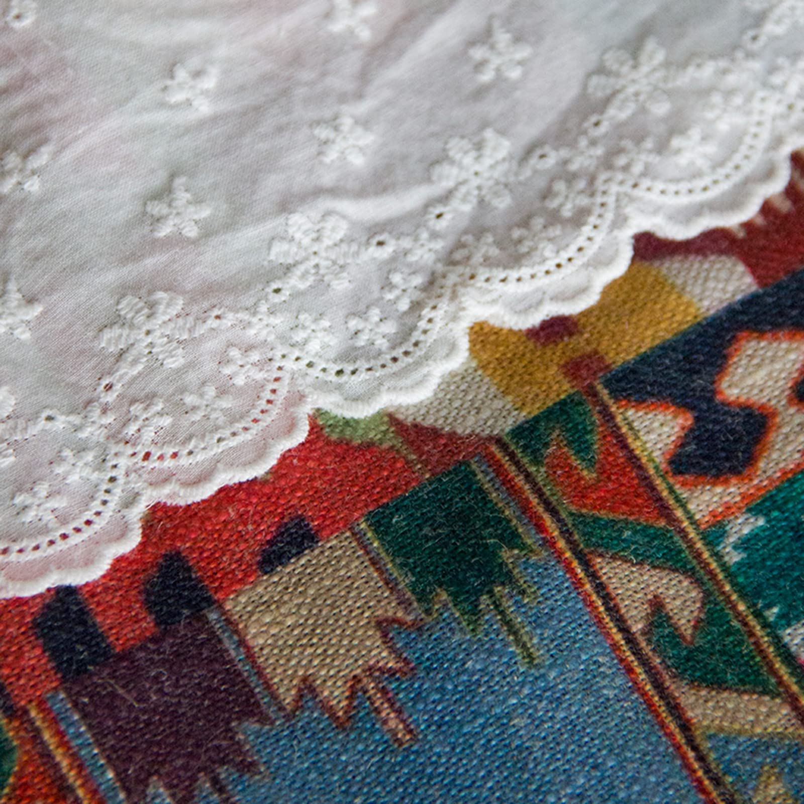 Rideau Cuisine Court A.Monamour - Lin Coton Géométrique Pompons 40x130cm