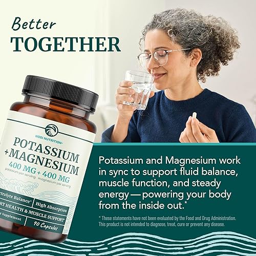 Vista 7 de Suplemento de Potasio y Magnesio Equilibrio de Electrolitos de Alta Potencia para la Salud del Corazón y Apoyo Muscular 400 MG de Potasio + 400