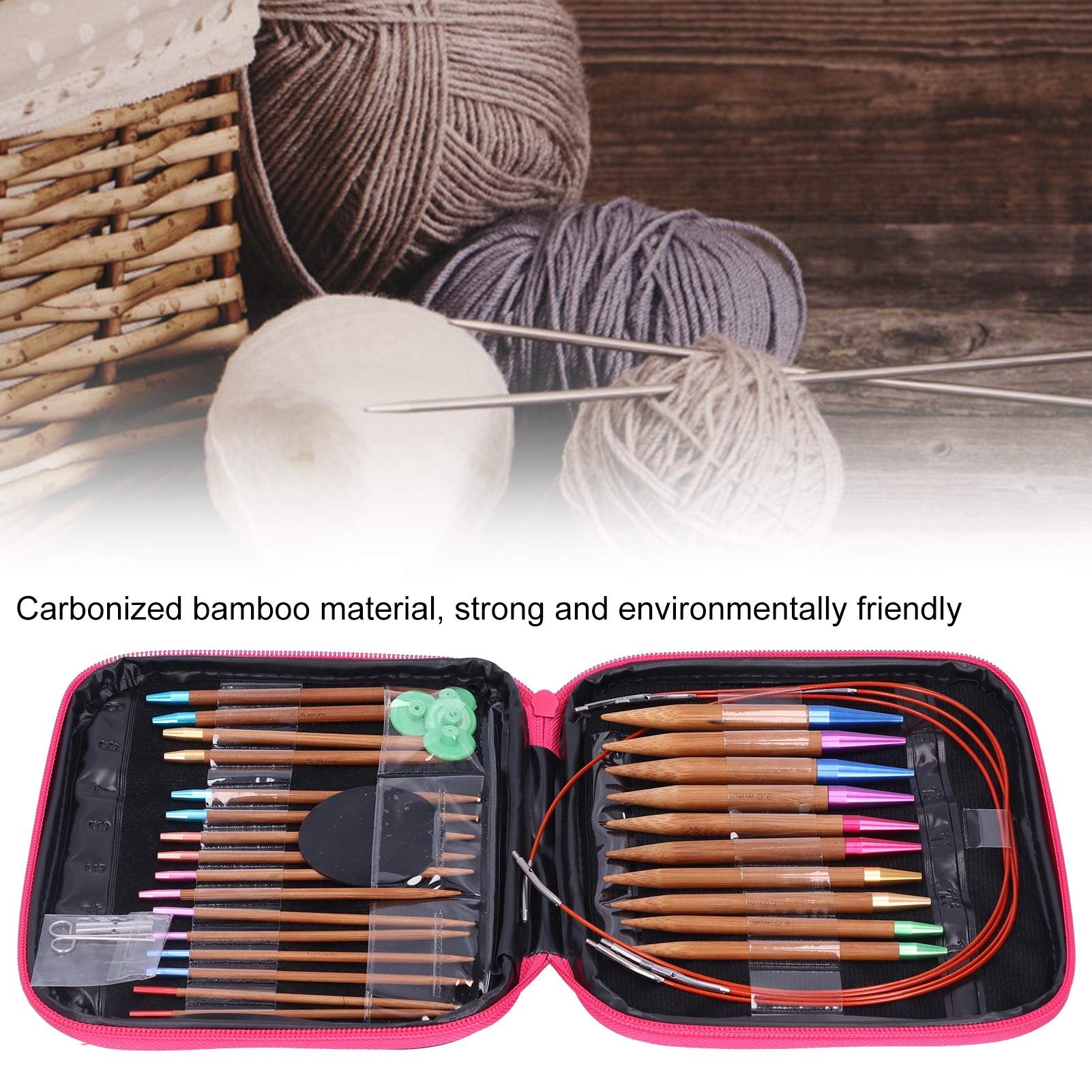 Generic Juego de Agujas de Bambú Herramientas de Tejer Circulares de Doble Punta de Alta Dureza para Manualidades de Suéteres 26 Piezas Bambú Carbonizado y Aleación de Aluminio