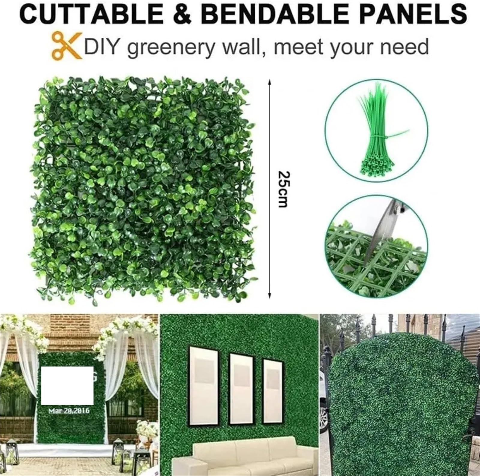 Kunstrasen-Wandpaneele 10 Stück 25 cm Künstliche Eukalyptushecke Wandpaneel Garten Vertikale Gefälschte Pflanze Gras Buchsbaum Hochzeitsdeko(6 pcs)