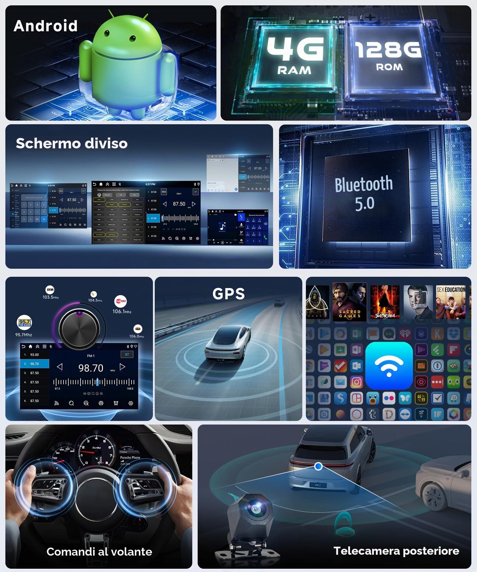 【4G+128G】Hodozzy Autoradio 2 Din con Wireless Carplay Android Auto con USB Tipo C, Schermo Incell da 7 Pollici Stereo Auto con Bluetooth/DSP/WiFi/RDS/FM/SWC/Telecamera Retromarcia