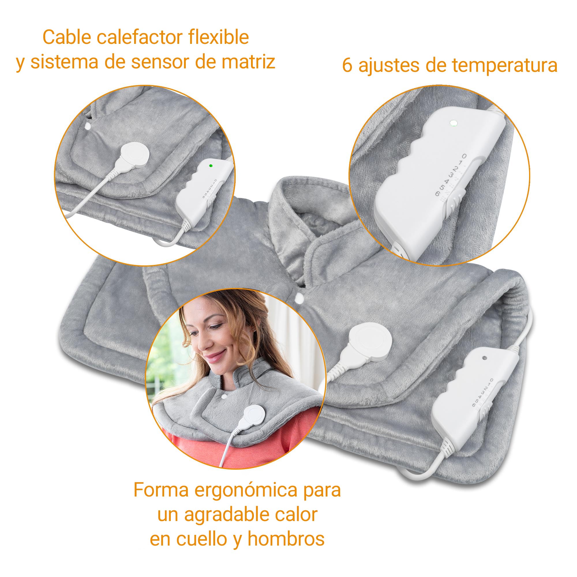 medisana HP 622 Almohadilla térmica para cuello y hombros, Capa eléctrica térmica, Protección contra sobrecalentamiento y apagado automático, 6 niveles de temperatura, Lavable, Gris