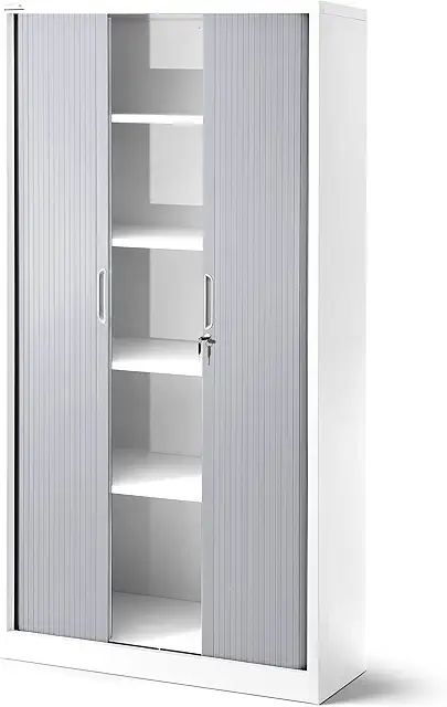 Armoire Rideau Métallique 4 Étagères Verrouillable Blanc-Gris 185x90x45 cm