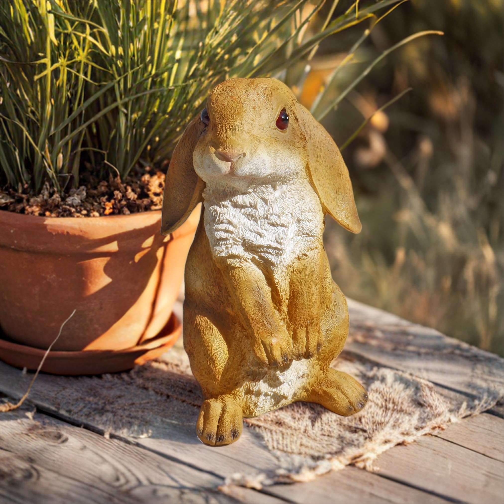 Rabbit Garden Ornament Statue, Resin Lifelike Bunny Pets Animal Sculpture Patio Yard Decorative Figure, Indoor Outdoor Lawn Yard Home Decoration Gift