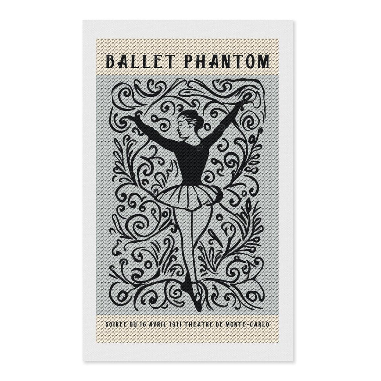 Junmoney Monte Carlo Ballet Fest Diamond Painting Canvas Kit 12"x20", Leisure Activity, Aesthetic Room Decor, with Tool Kit, DIY, Gift