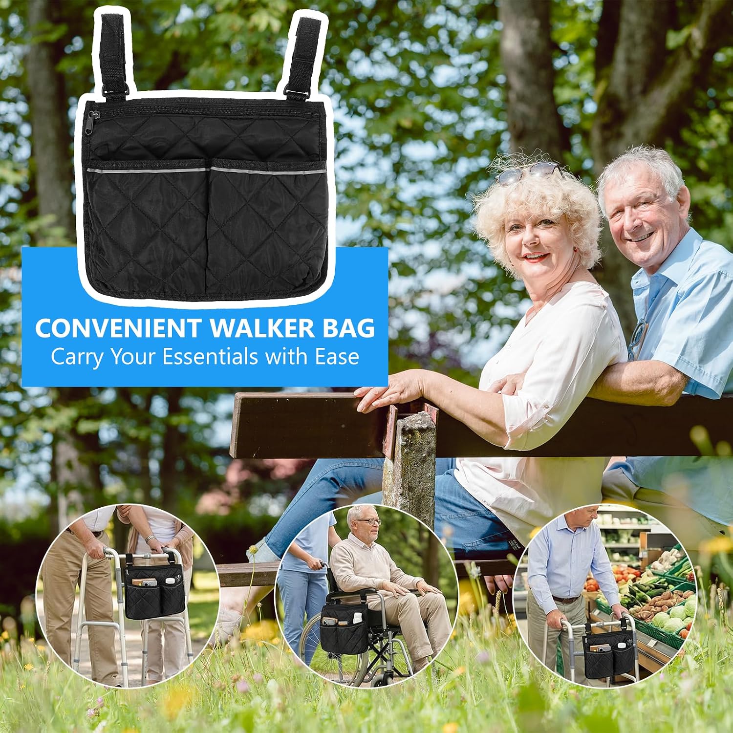 Walker Bag for Folding Walker Walker Basket with Reflective Safety Strips Foldable Wheelchair Storage Bag with 2 Adjustable Straps for Night Visibility Seniors Elderly image 4