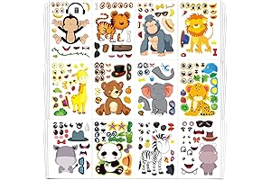 Aowplc 48 Make A Safari Animal Sticker Sheets - Jungle & Zoo Party Favors Supplies