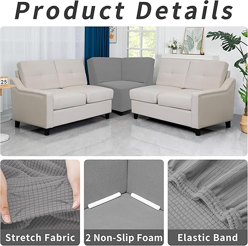 Vista 571 de Easy-Going - Funda elástica para sofá biplaza, 1 pieza, suave, con parte inferior elástica, protector para niños, tela jacquard de elastano y Gris