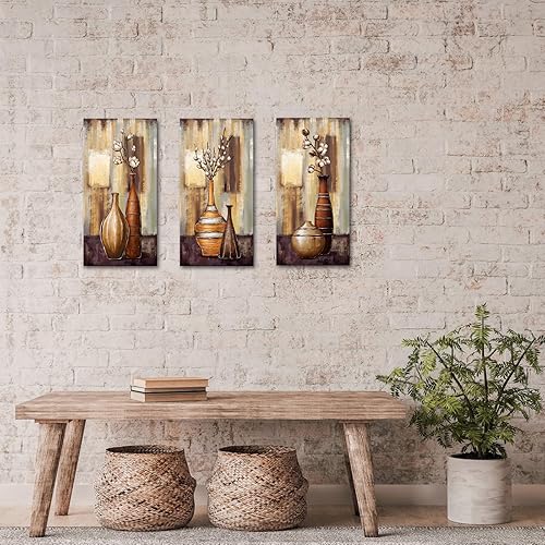 Miniatura 3 de DuoBaorom Lienzo rústico africano de 3 piezas de arte de pared con diseño de flores Kapok vintage en botella de 12 x 24 pulgadas