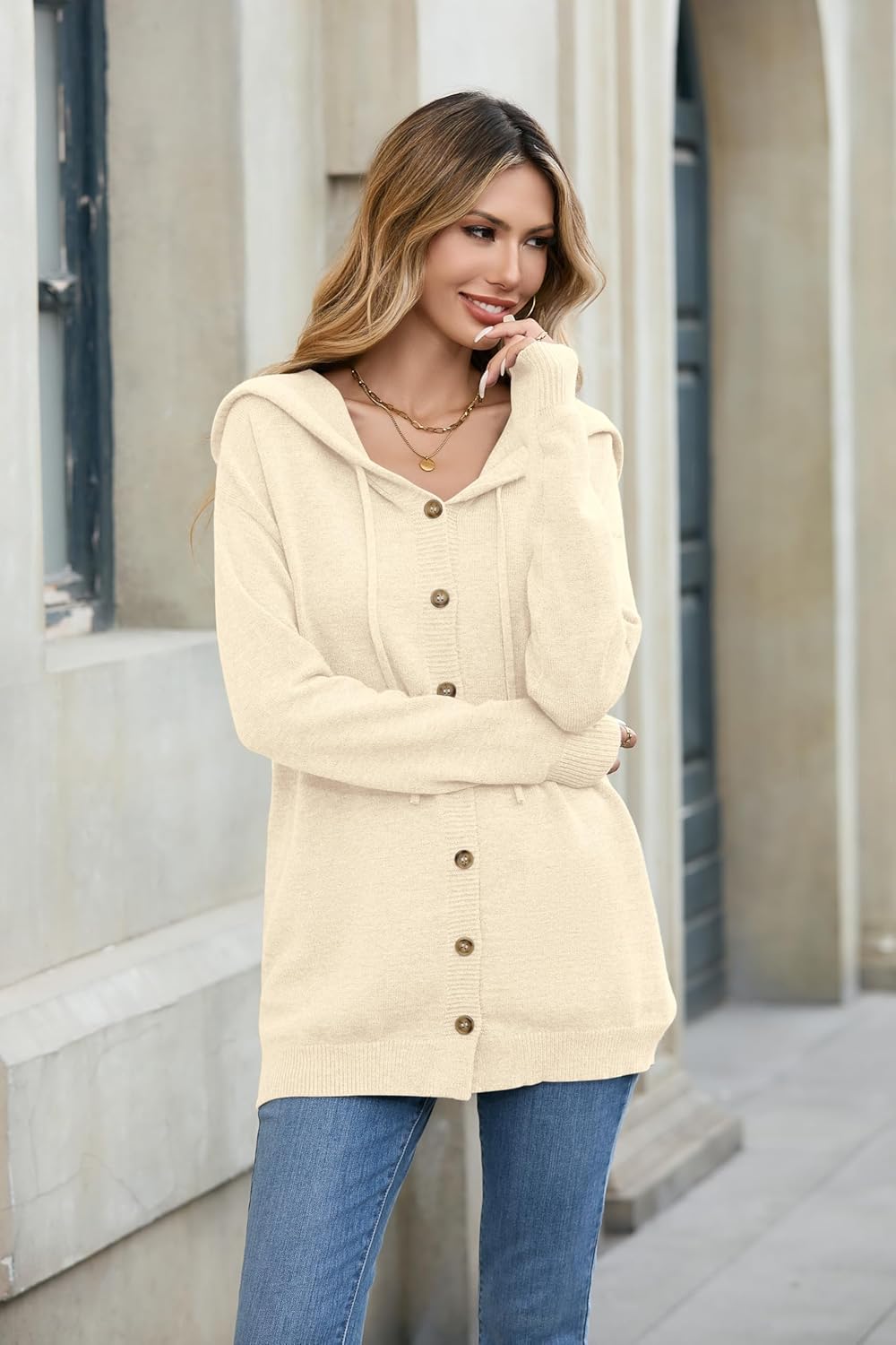 TASAMO Women's Button Down Hoodie Cardigan Sweaters Long Sleeve Fall Fashion Open Front Knit 2025 Winter Outerwear Coats - Image 4