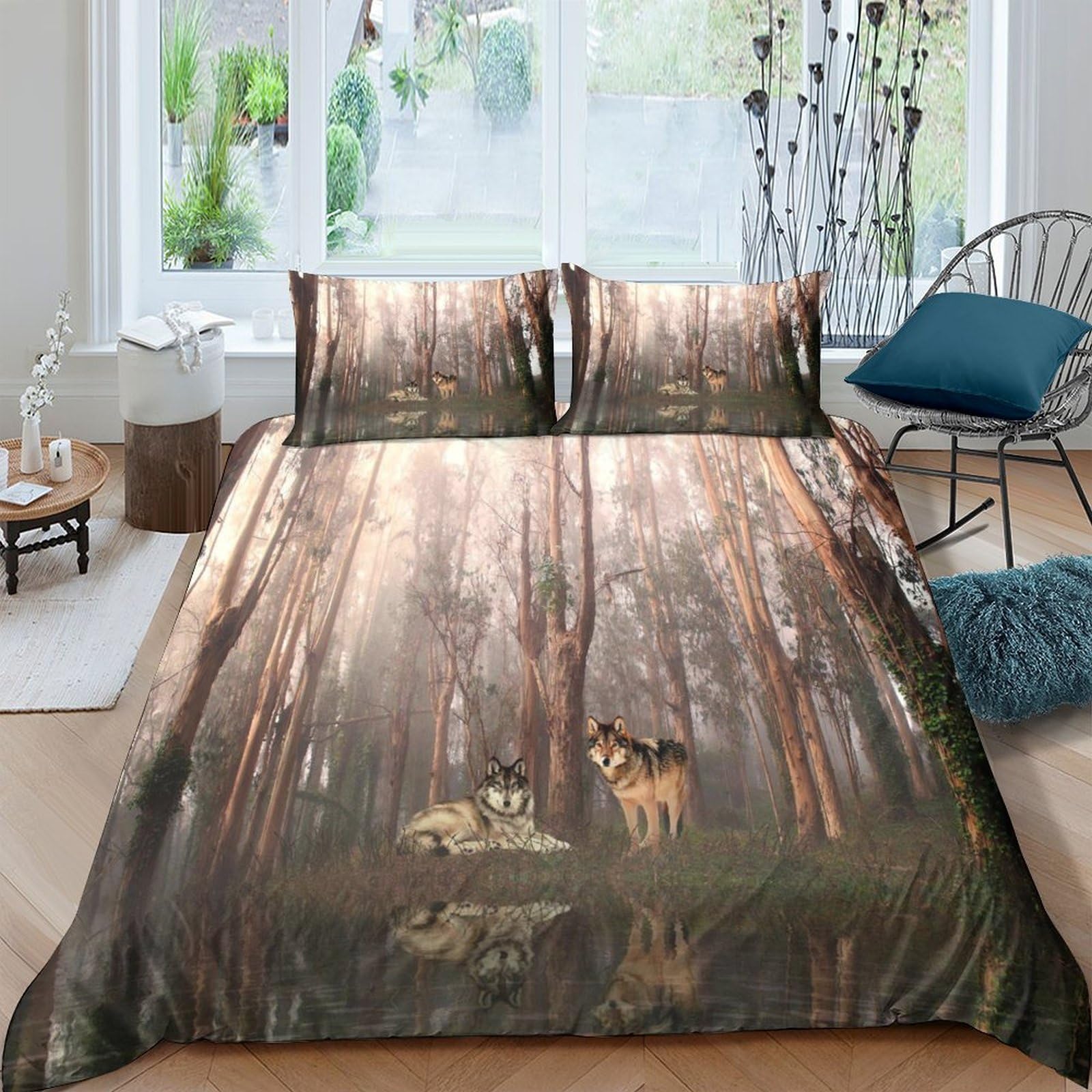 Ctjqhvkz Style-10 3D Printed Forest Wolf Fitted Sheet Microfiber Soft Brown Woodland Mattress Cover For Bedroom Guest Room Protection Single（135X200cm）