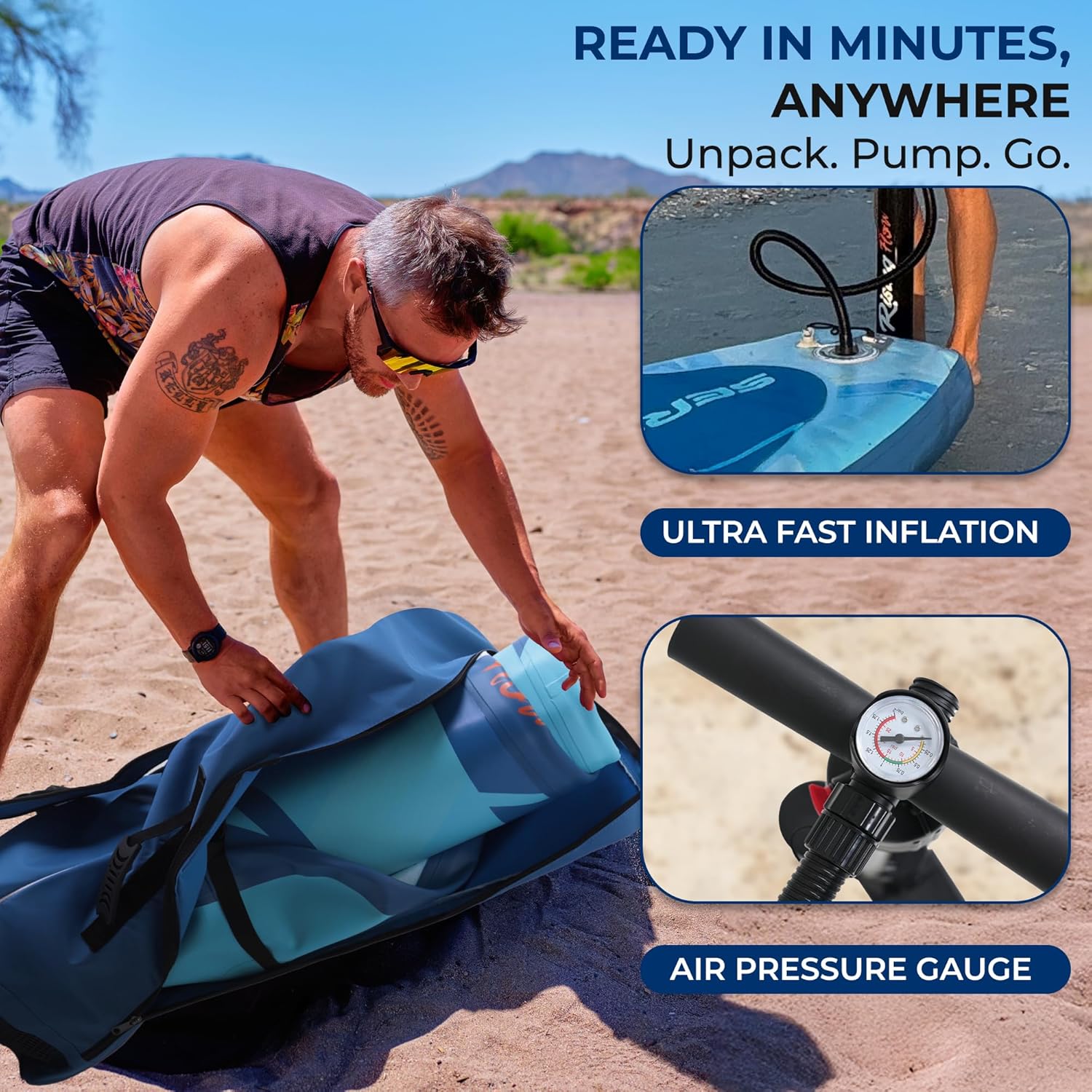 SereneLife Inflatable Stand Up Paddle Board with Premium SUP Accessories – Wide Stable Design with Non-Slip EVA Deck Pad for Adults and Youth of All Skill Levels, 350 lbs Capacity