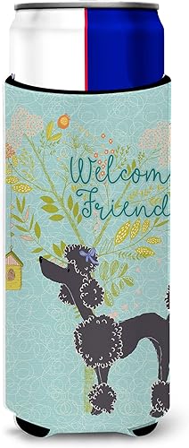 Caroline's Treasures BB7615MUK Welcome Friends - Funda para latas delgadas, lavable a máquina, funda aislante plegable para bebidas