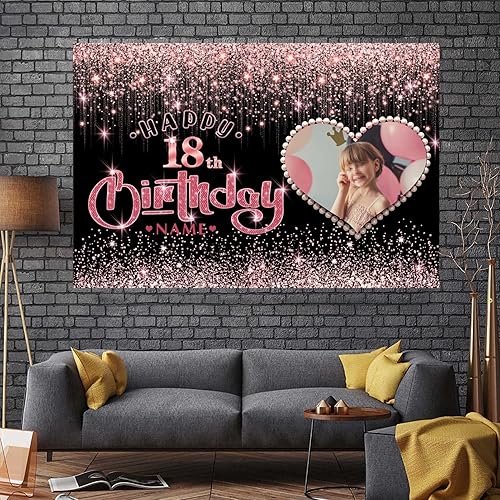 Vista 335 de Cartel personalizable de decoración de feliz cumpleaños número 49 de oro rosa – Personalización de gran tamaño fondo de fotos – Admite fotos