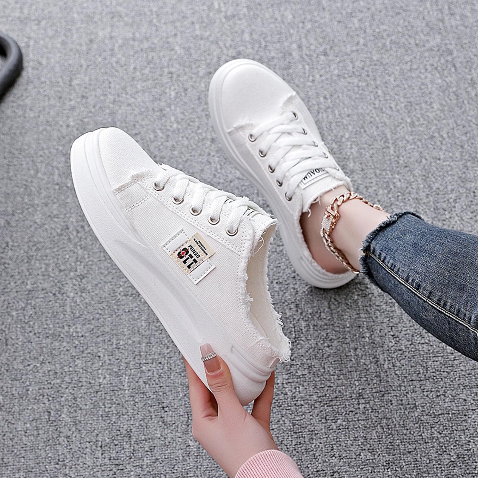 Damskie buty z płótna, buty typu sneakers z niskim topem, buty na platformie, płaskie buty, wygodne buty robocze do codziennego użytku, swobodne