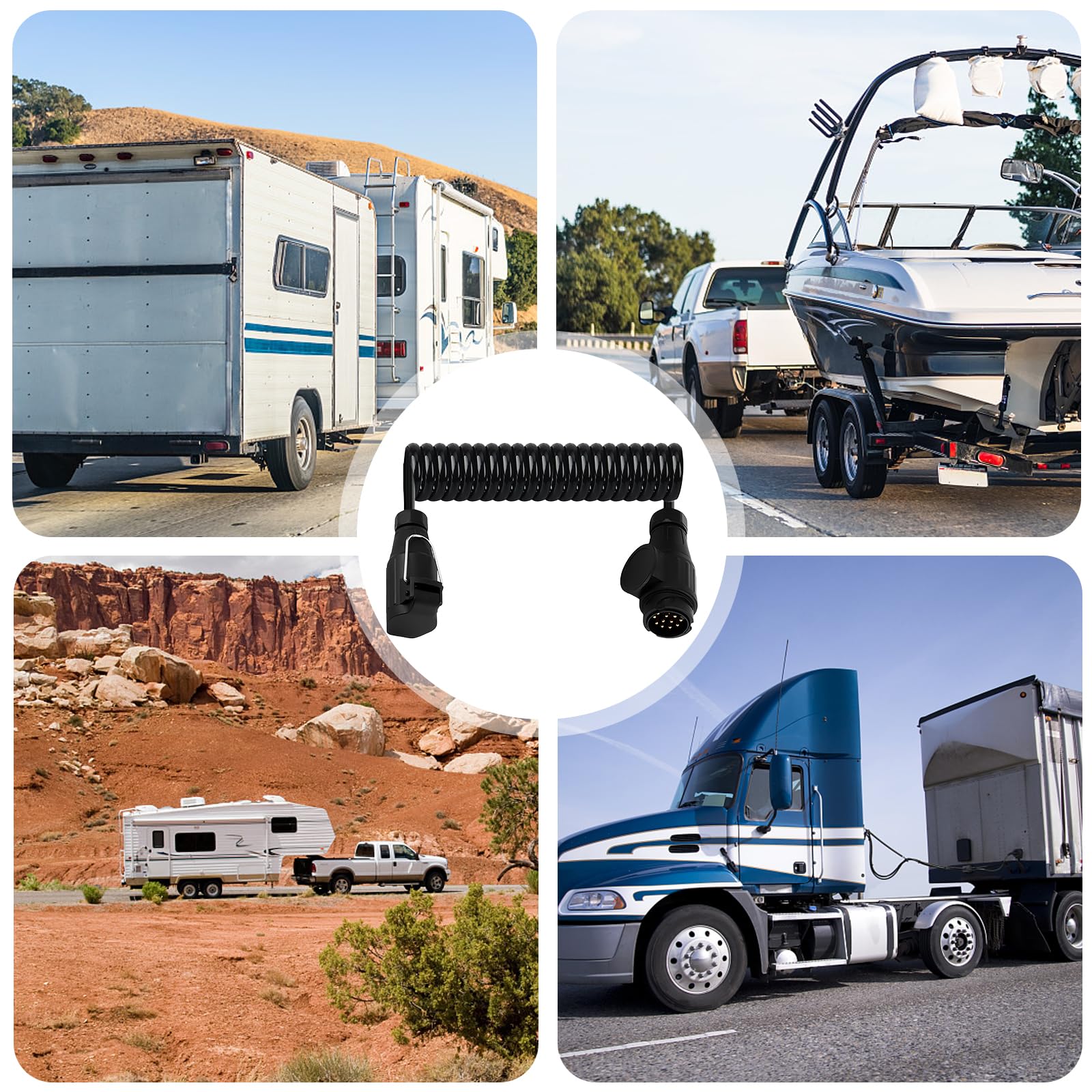 Adattatore per rimorchio a 13 poli, 2 m, cavo di prolunga per rimorchio, spina a 13 poli, cavo rimorchio a 13 poli per auto, rimorchi, barche, camion, caravan, roulotte