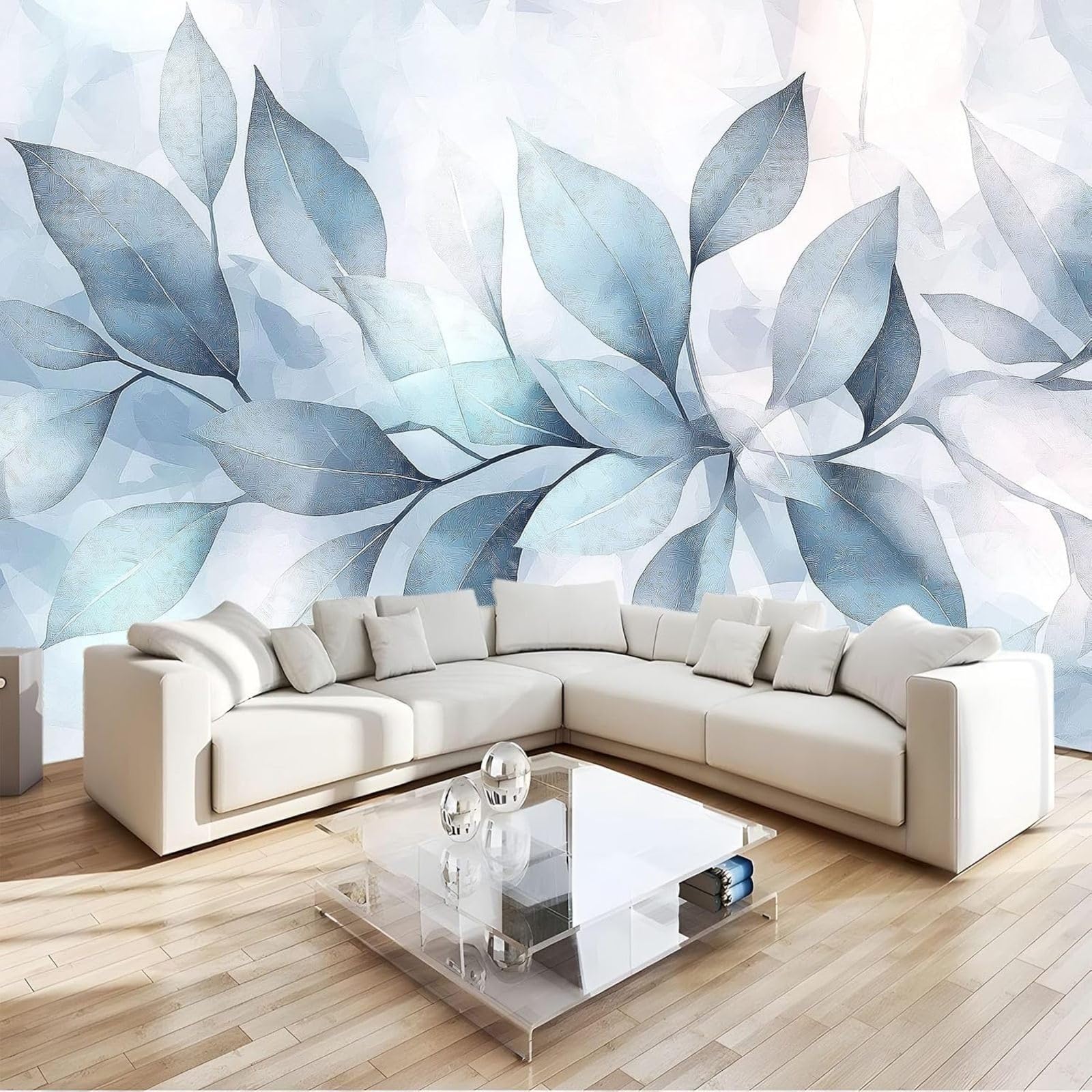 hgjdjhnf Non-Woven Photo Wallpaper, Watercolor Abstract Leaves, Art wall Mural, wall Decoration, Living Room, Bedroom, Apartment wall Art, Grey, 350cm x 256cm