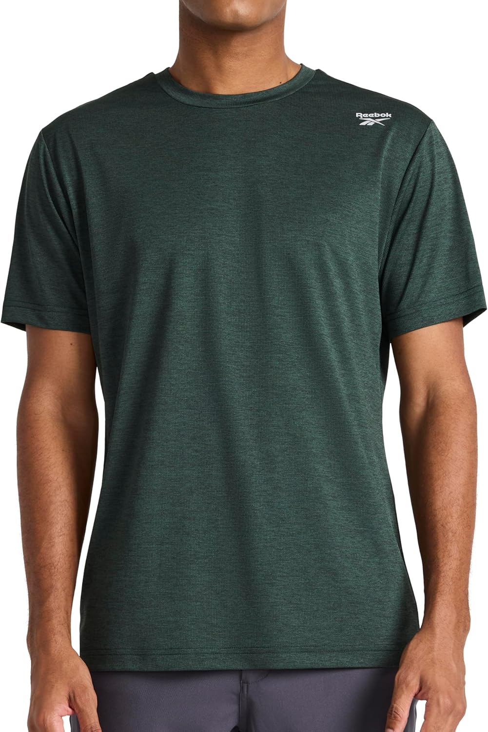 Reebok Mens Small Logo Short Sleeve Crewneck T-Shirt, Standard Fit, Breathable Lightweight Stretch Knit Fabric