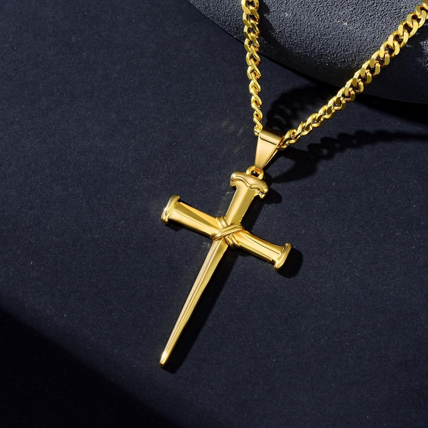 Three Nail Cross Necklace for Men 18K Gold Cross Pendant Necklace Religious Jewelry Christian Gift - Image 4